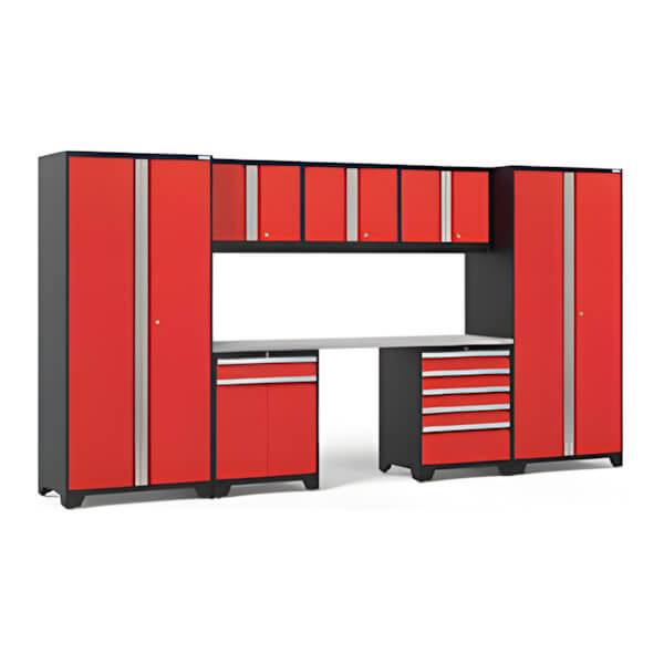NewAge Garage Cabinets PRO Series Red 8-Piece Set with Stainless Steel Top-52293-Garage Giant