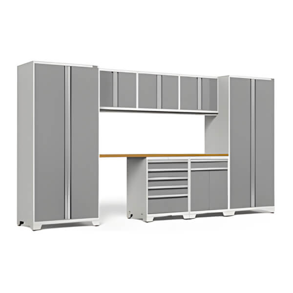 NewAge Garage Cabinets PRO Series Platinum 8-Piece Set with Bamboo Top-52492-Garage Giant
