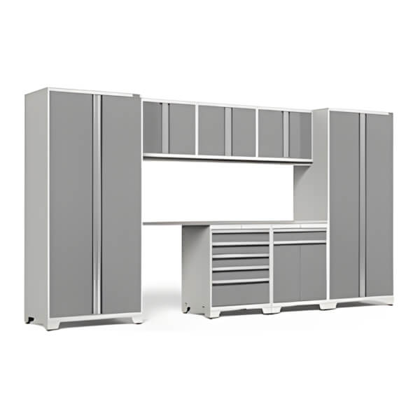 NewAge Garage Cabinets PRO Series Platinum 8-Piece Set with Stainless Steel Top-52493-Garage Giant