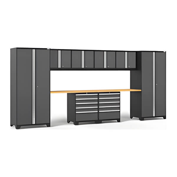 NewAge Garage Cabinets PRO Series Grey 10-Piece Set with Bamboo Top-52055-Garage Giant