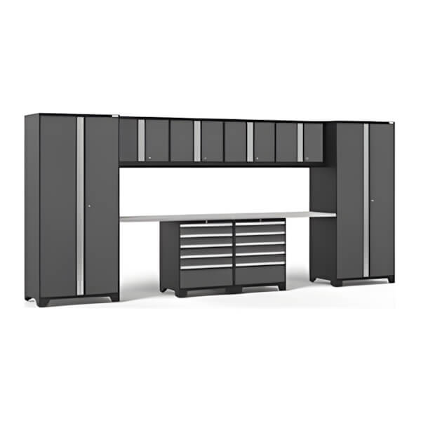NewAge Garage Cabinets PRO Series Grey 10-Piece Set with Stainless Steel Top-52056-Garage Giant
