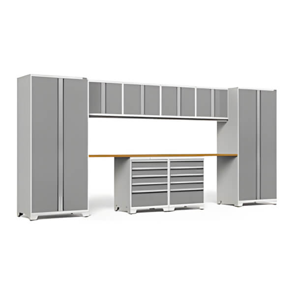 NewAge Garage Cabinets PRO Series Platinum 10-Piece Set with Bamboo Top-52455-Garage Giant