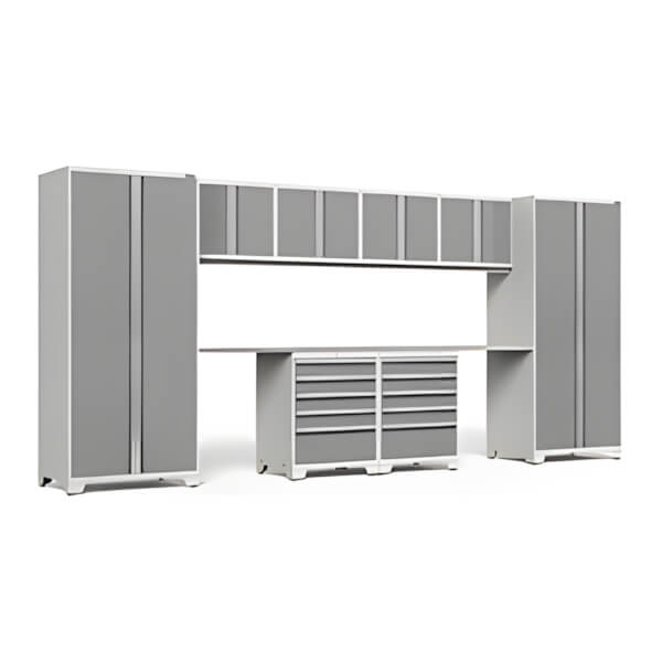NewAge Garage Cabinets PRO Series Platinum 10-Piece Set with Stainless Steel Top-52456-Garage Giant