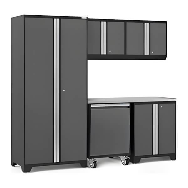 NewAge Garage Cabinets PRO Series Grey 6-Piece Set with Stainless Steel Top-55982-Garage Giant