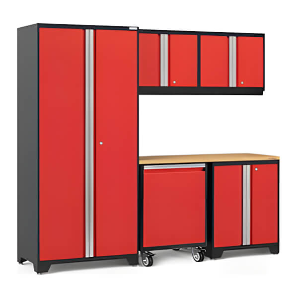 NewAge Garage Cabinets PRO Series Red 6-Piece Set with Bamboo Top-55983-Garage Giant