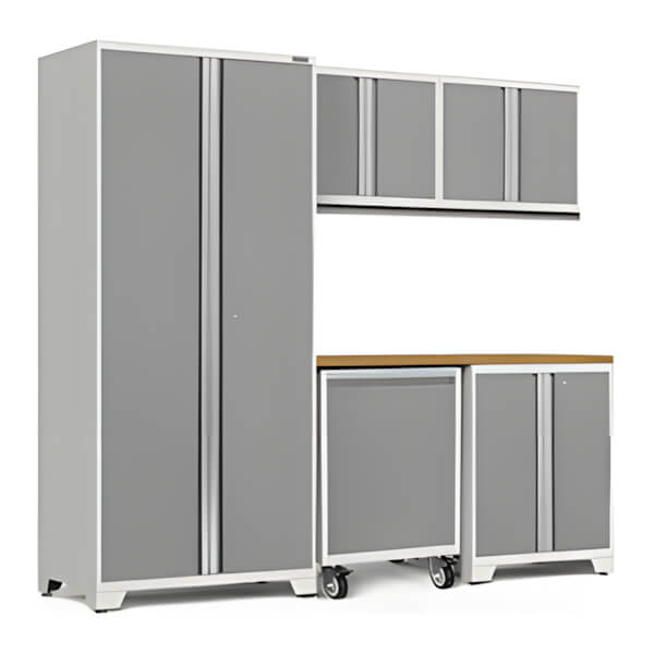 NewAge Garage Cabinets PRO Series Platinum 6-Piece Set with Bamboo Top-55985-Garage Giant