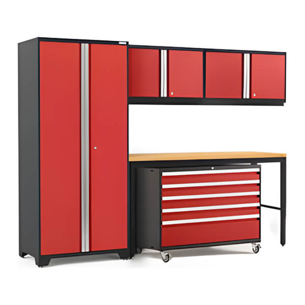 NewAge Garage Cabinets PRO Series Red 5-Piece Set with Bamboo Top-56862-Garage Giant