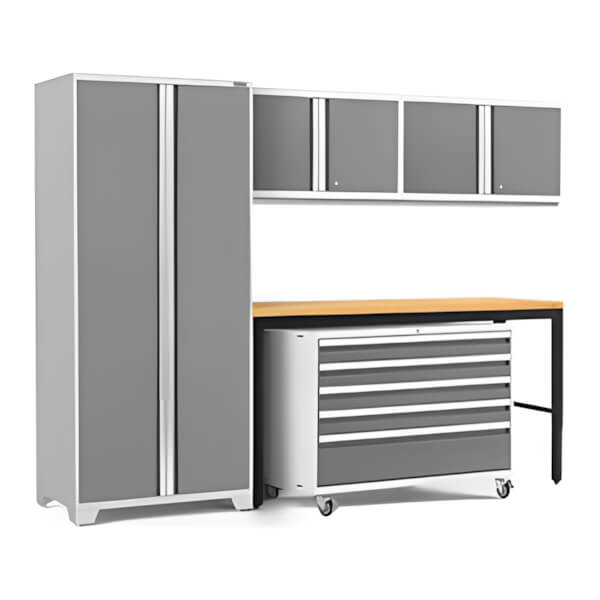 NewAge Garage Cabinets PRO Series Platinum 5-Piece Set with Bamboo Top-56864-Garage Giant