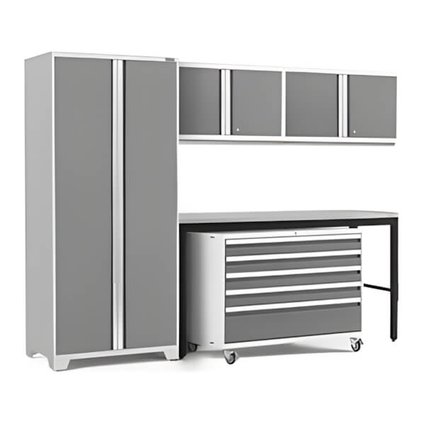 NewAge Garage Cabinets PRO Series Platinum 5-Piece Set with Stainless Steel Top-56865-Garage Giant