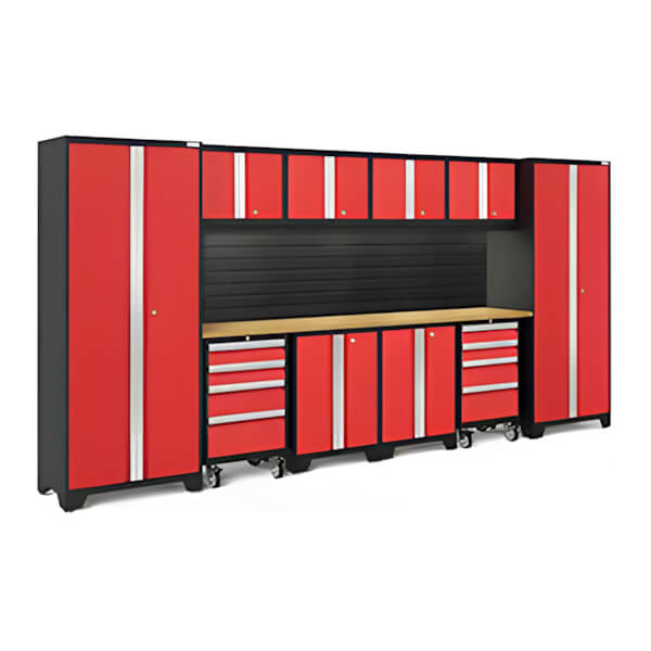 NewAge Garage Cabinets BOLD Series Red 12-Piece Set with Bamboo Top and Backsplash-40436-Garage Giant