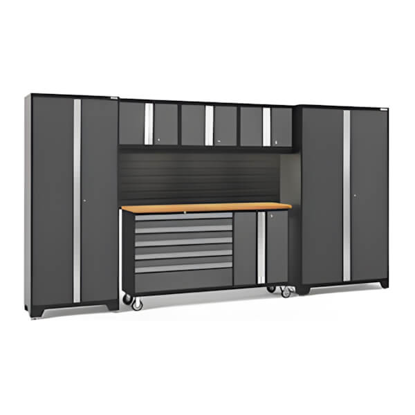 NewAge Garage Cabinets BOLD Grey 6-Piece Cabinet Set with Bamboo Top, Backsplash, LED Lights-40426-Garage Giant