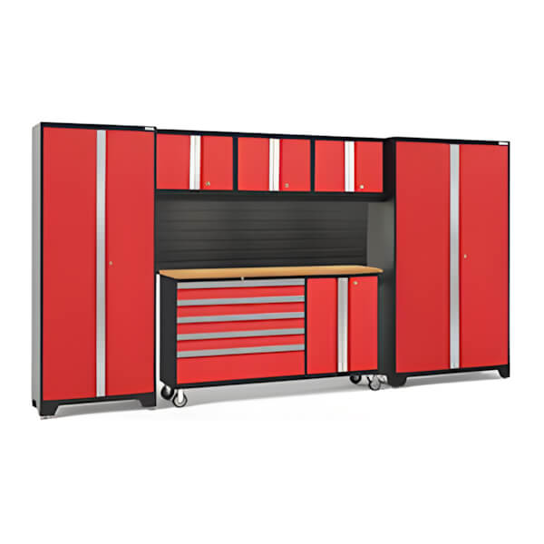 NewAge Garage Cabinets BOLD Red 6-Piece Cabinet Set with Bamboo Top, Backsplash, LED Lights-40434-Garage Giant