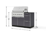 NewAge Outdoor Kitchens Outdoor Grill Island Aluminum 4-Piece Cabinet Set with 3-Drawer, Grill Cabinet, Platinum Grill and Dekton in Sirius Countertop - (Natural Gas) 