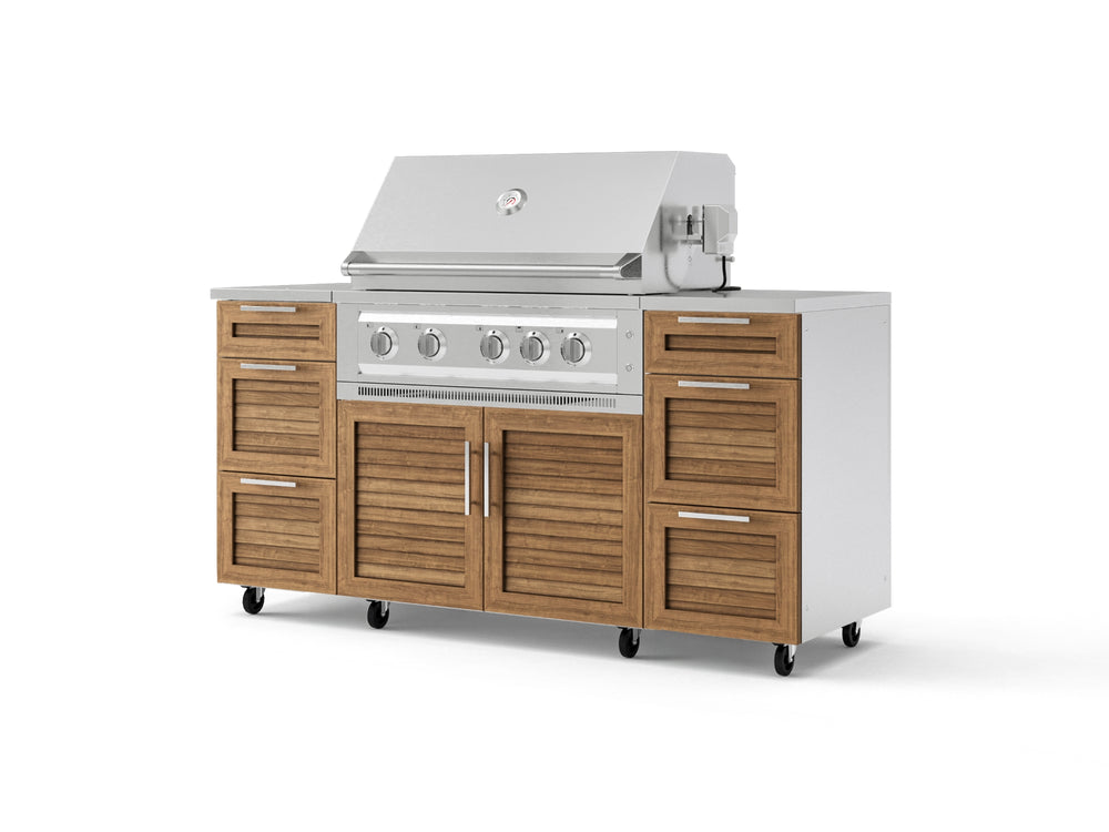 NewAge Outdoor Kitchens Outdoor Grill Island Stainless-Steel Louvered Doors 6-Piece Cabinet Set with Casters 3 Drawers, Grill Cabinet, Platinum Grill, Countertops-74942-Garage Giant