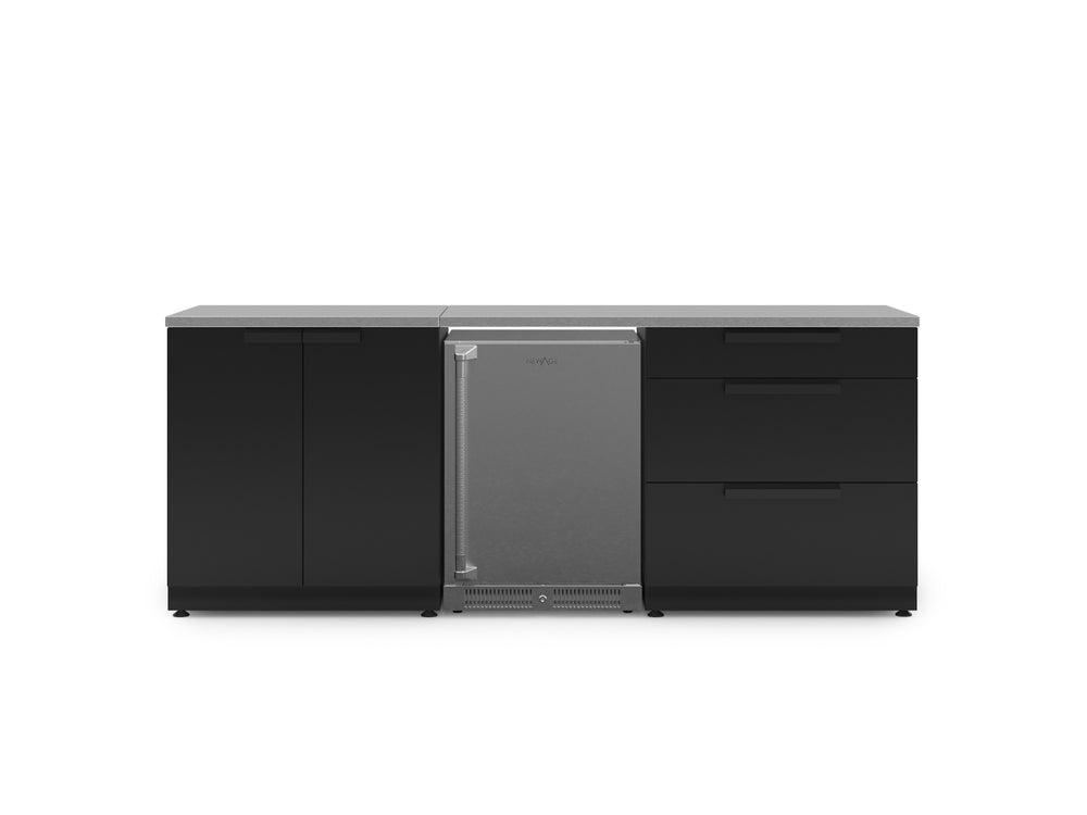NewAge Outdoor Kitchens Stainless Steel 5-Piece Cabinet Set with 3-Drawer, 2-Door Cabinet, Countertops and Fridge-71532-Garage Giant
