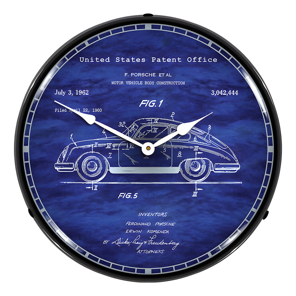 Collectable Sign and Clock Porsche 356 Patent Blueprint Backlit Wall Clock-21021194-Garage Giant