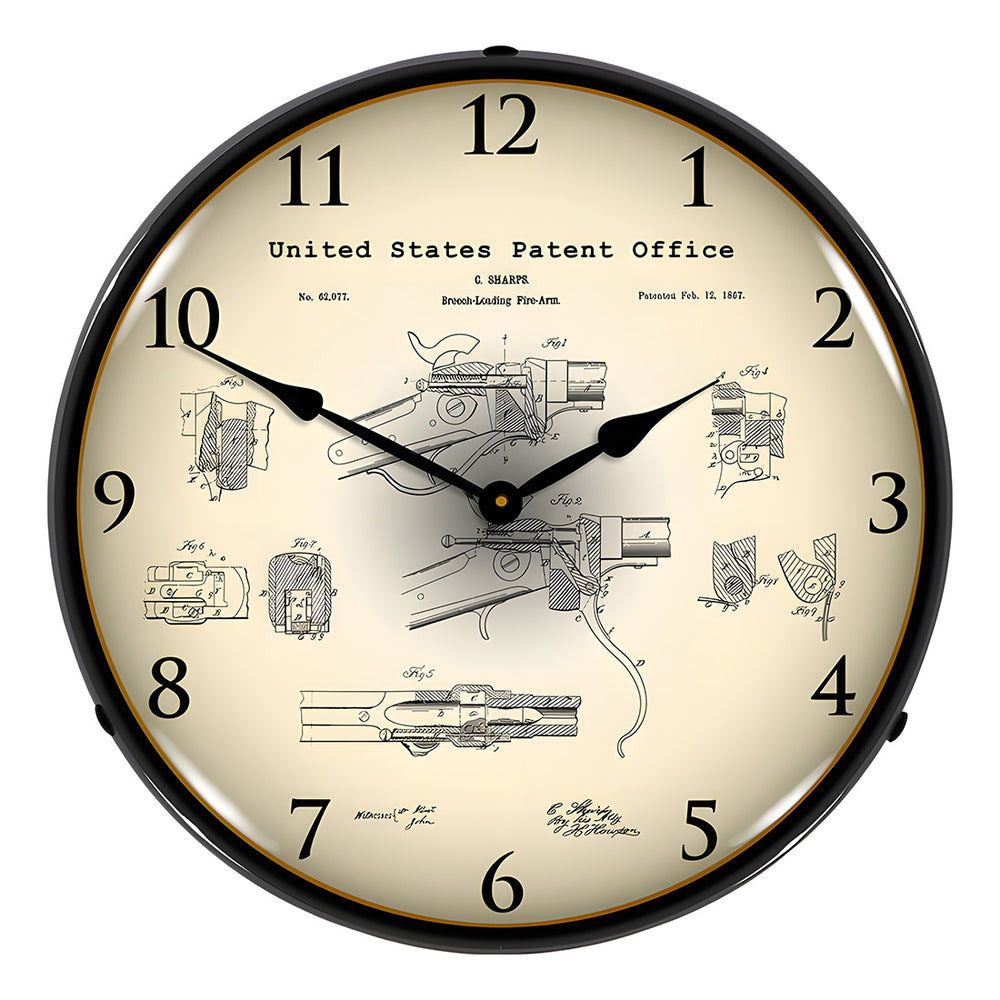 Collectable Sign and Clock 1867 Sharps Breech Rifle Patent Blueprint Backlit Wall Clock-21031196-Garage Giant