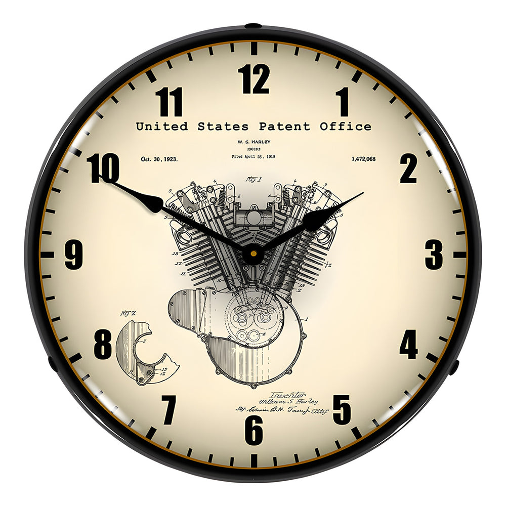 Collectable Sign and Clock 1923 Harley Davidson Engine Patent Blueprint Backlit Wall Clock-21031198-Garage Giant