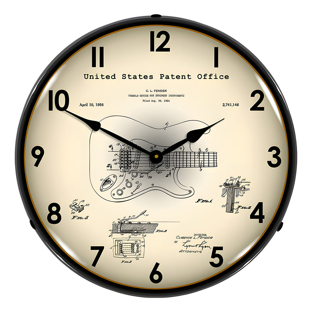 Collectable Sign and Clock 1954 Fender Patent Blueprint Backlit Wall Clock - Thumbnail 2