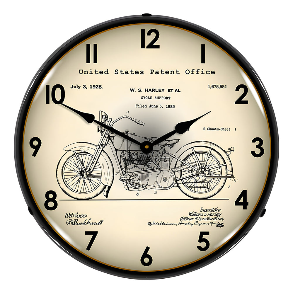 Collectable Sign and Clock 1928 Harley Patent Blueprint Backlit Wall Clock-21031201-Garage Giant