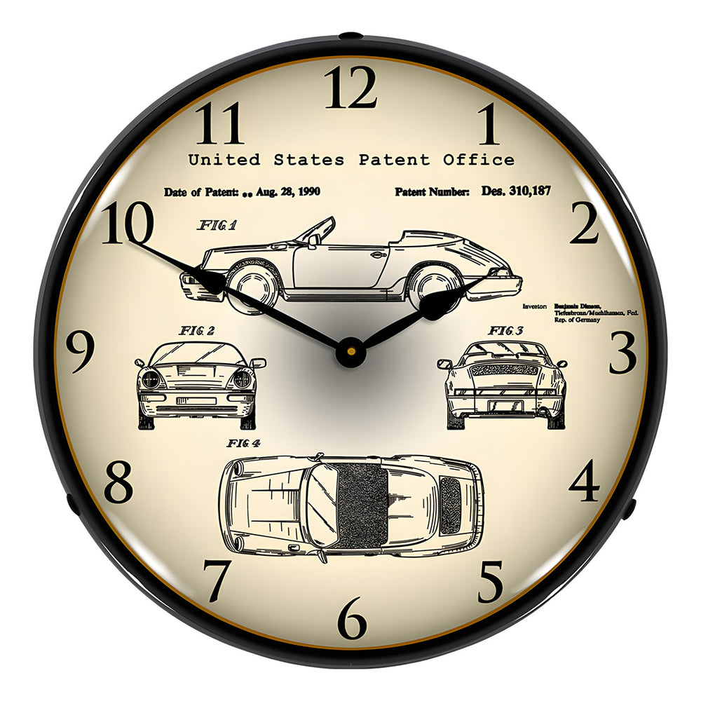Collectable Sign and Clock 1990 Porsche 911 Patent Blueprint Backlit Wall Clock-21031202-Garage Giant