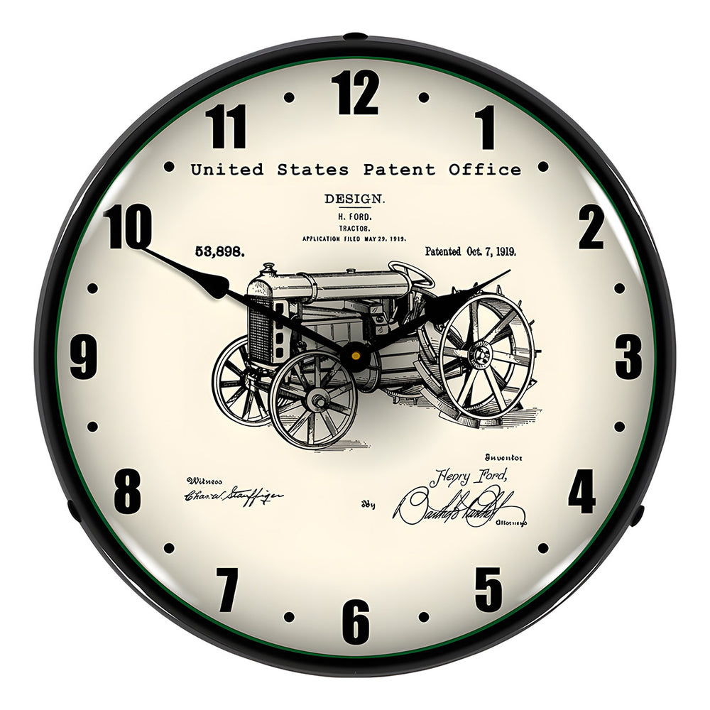Collectable Sign and Clock 1919 Ford Tractor Patent Blueprint Backlit Wall Clock-21031203-Garage Giant