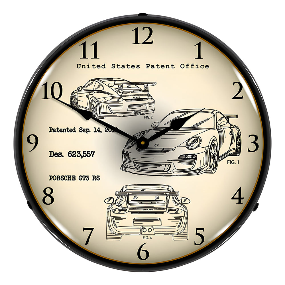 Collectable Sign and Clock Porsche GT3 RS Patent Blueprint Backlit Wall Clock-21031204-Garage Giant