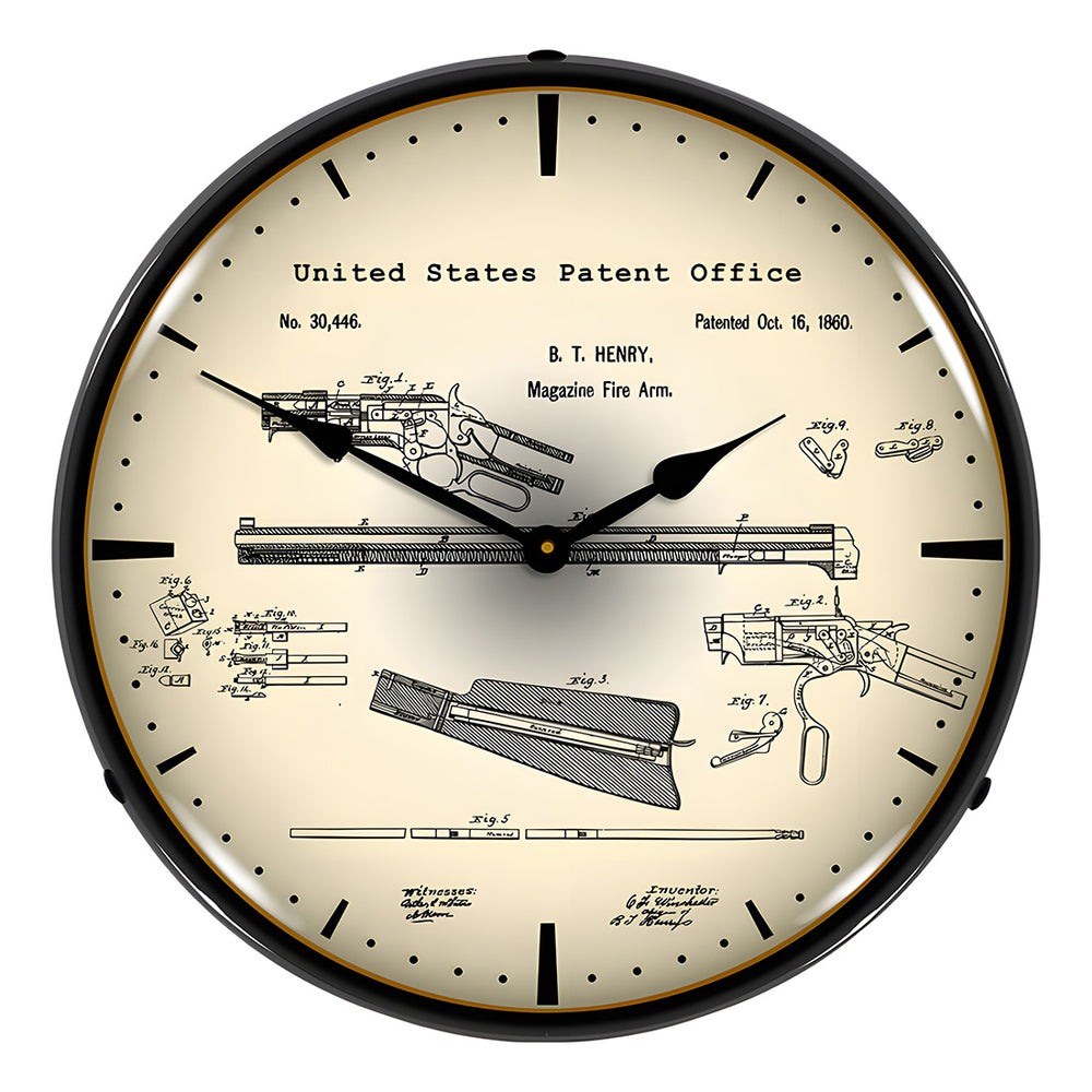 Collectable Sign and Clock 1860 Winchester Repeating Rifle Patent Blueprint Backlit Wall Clock-21031205-Garage Giant