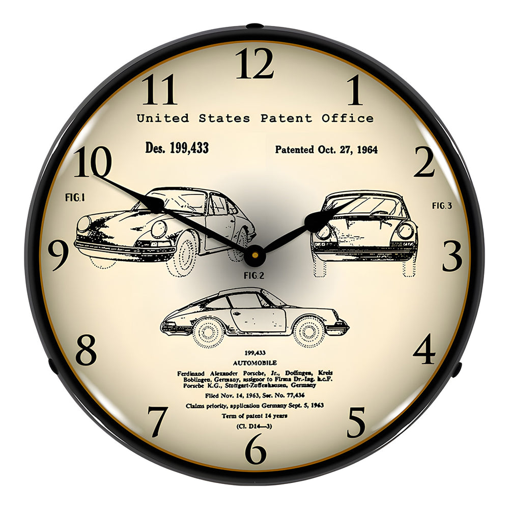 Collectable Sign and Clock 1964 Porsche 911 Patent Blueprint Backlit Wall Clock-21031206-Garage Giant