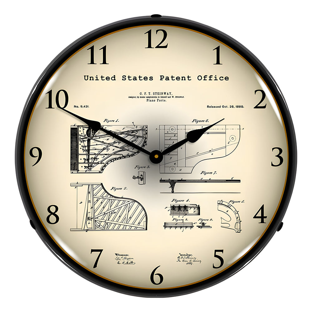 Collectable Sign and Clock 1880 Steinway Grand Piano Patent Blueprint Backlit Wall Clock-21031207-Garage Giant