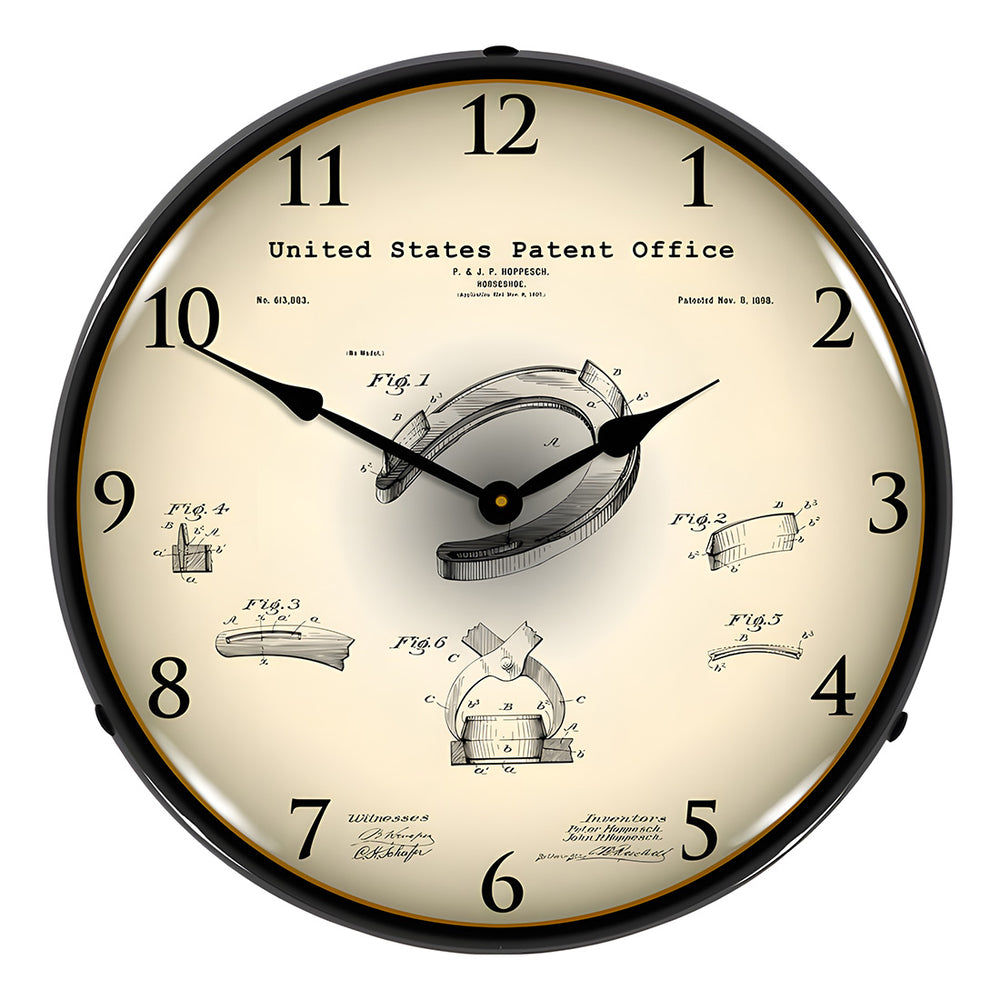 Collectable Sign and Clock 1898 Horseshoe Patent Blueprint Backlit Wall Clock-21031208-Garage Giant