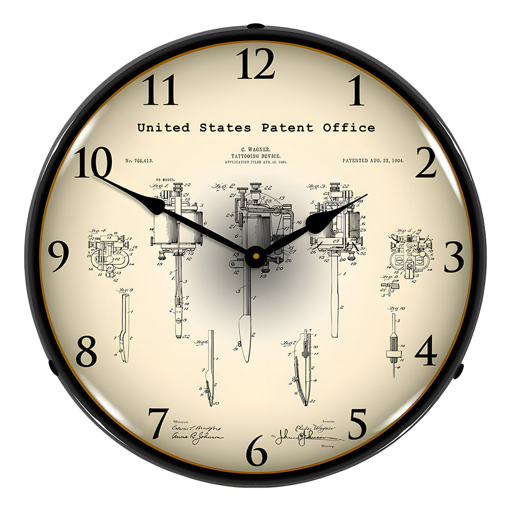 Collectable Sign and Clock 1904 Wagner Tattoo Device Patent Blueprint Backlit Wall Clock-21031209-Garage Giant