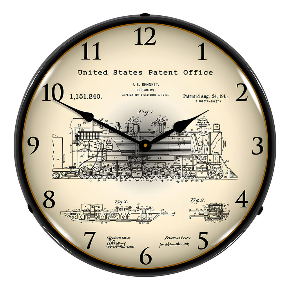 1913 Bennett Locomotive Patent Blueprint Backlit Wall Clock - Thumbnail 2