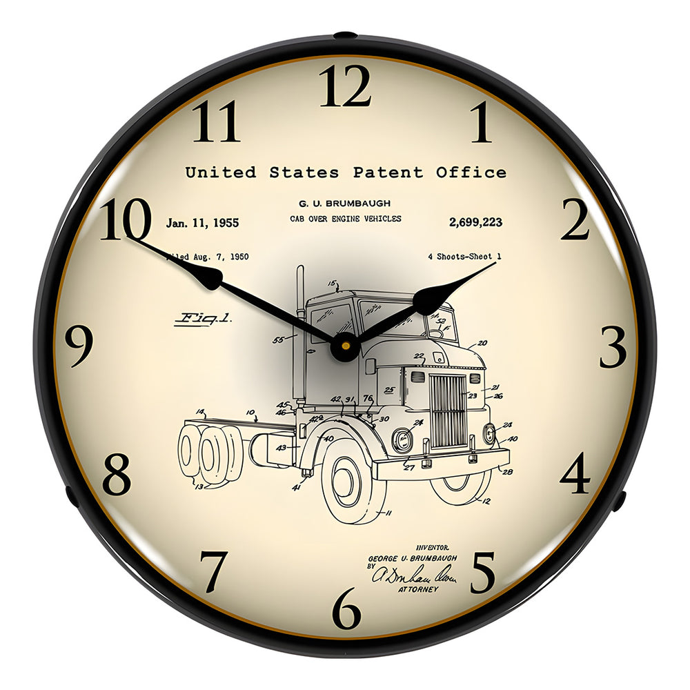 Collectable Sign and Clock 1950 Peterbuilt Cab Over Semi Truck Patent Blueprint Backlit Wall Clock-21031214-Garage Giant