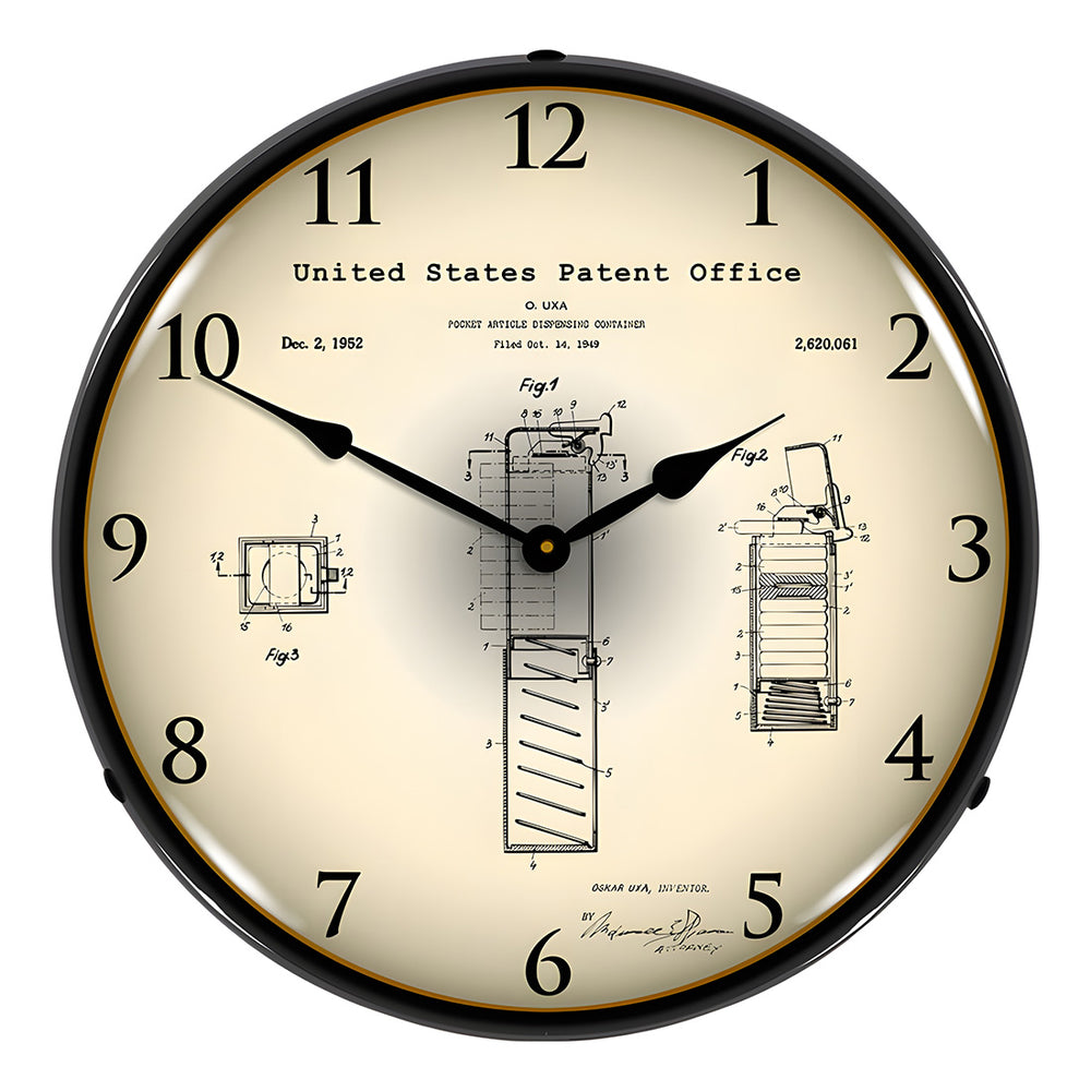 Collectable Sign and Clock 1952 Pez Candy Dispenser Patent Blueprint Backlit Wall Clock