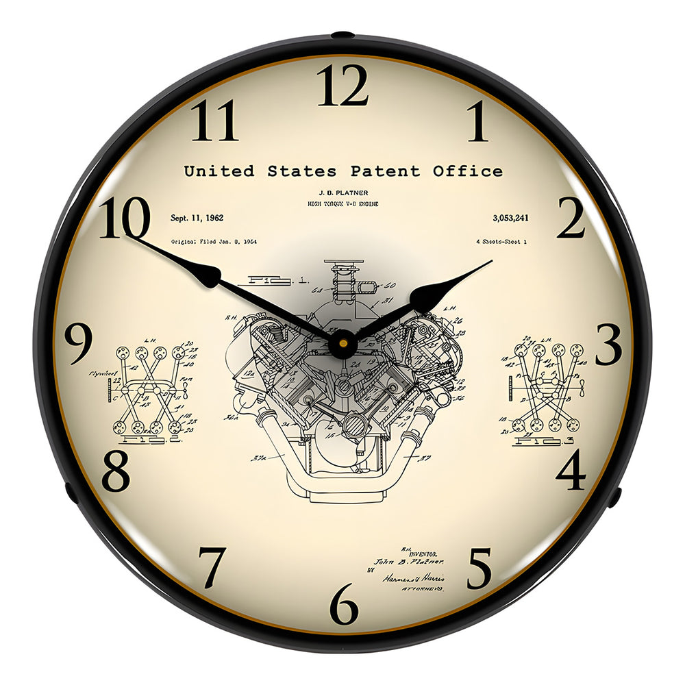 Collectable Sign and Clock 1954 Chrysler Hemi V-8 Engine Patent Blueprint Backlit Wall Clock-21031216-Garage Giant