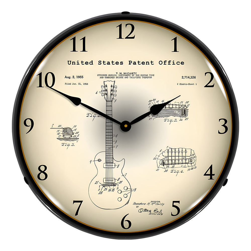 Collectable Sign and Clock 1955 Gibson Les Paul Patent Blueprint Backlit Wall Clock-21031217-Garage Giant