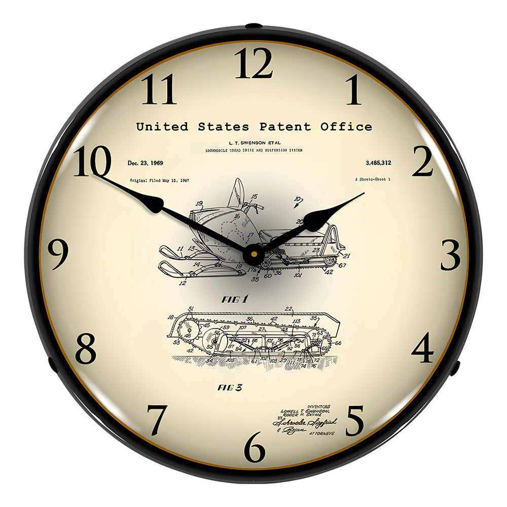 Collectable Sign and Clock 1969 Swenson Snowmobile Patent Blueprint Backlit Wall Clock-21031218-Garage Giant