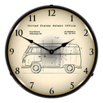 Collectable Sign and Clock 1975 Volkswagen Bus Patent Blueprint Backlit Wall Clock-2103221-Garage Giant 