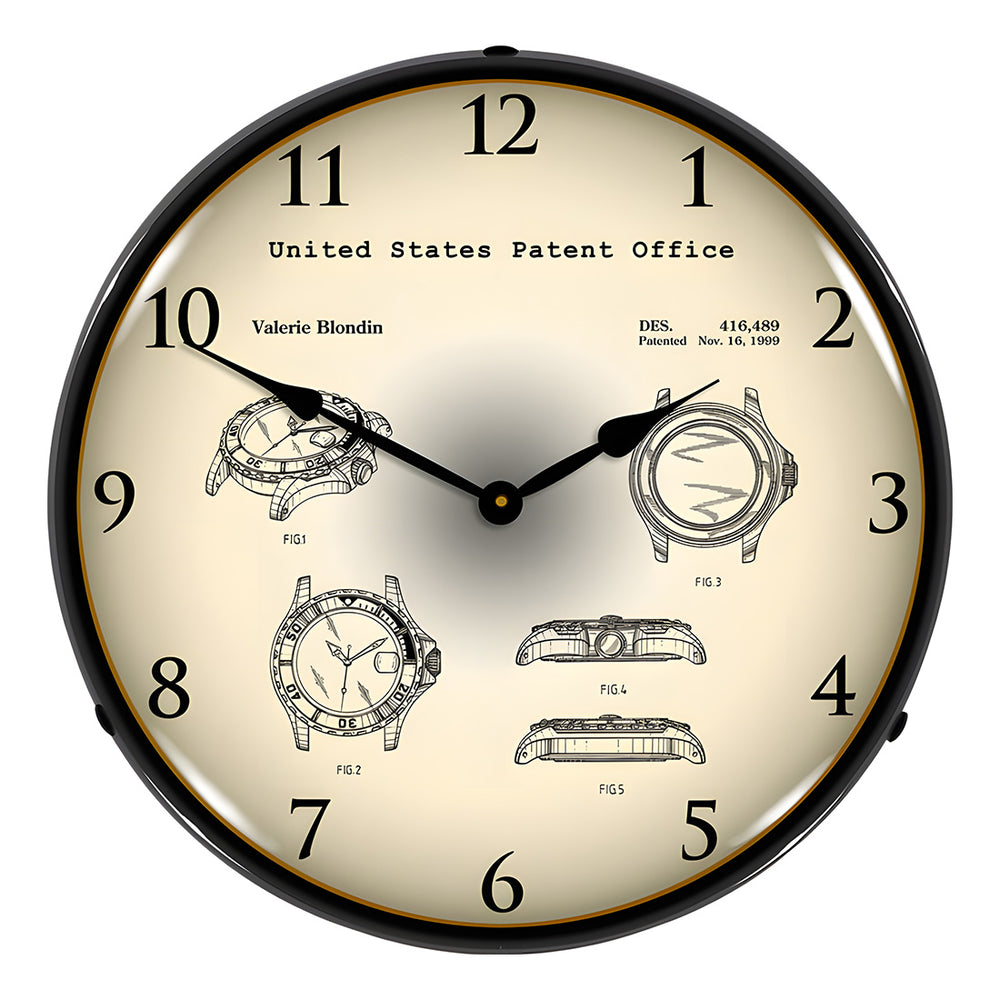 Collectable Sign and Clock 1999 Rolex Diving Watch Patent Blueprint Backlit Wall Clock-2103225-Garage Giant