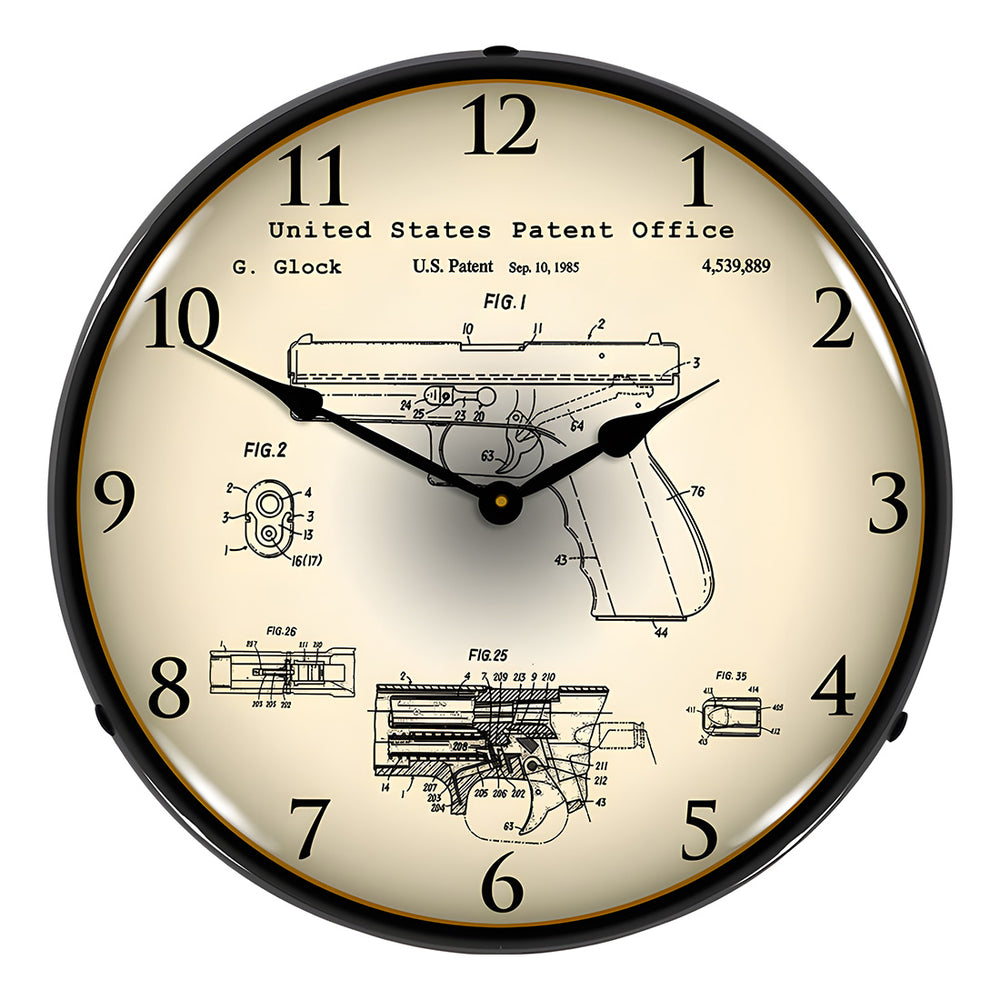 Collectable Sign and Clock 1985 Glock Automatic Patent Blueprint Backlit Wall Clock-2103226-Garage Giant