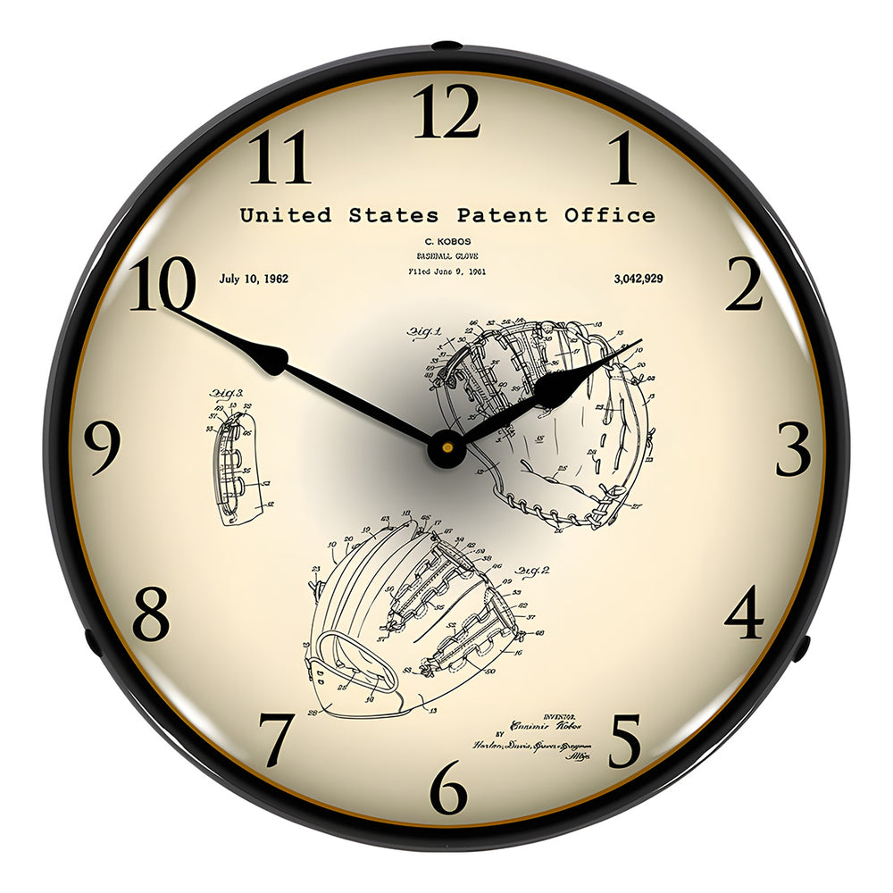 Collectable Sign and Clock 1962 Baseball Glove Patent Blueprint Backlit Wall Clock-2103230-Garage Giant