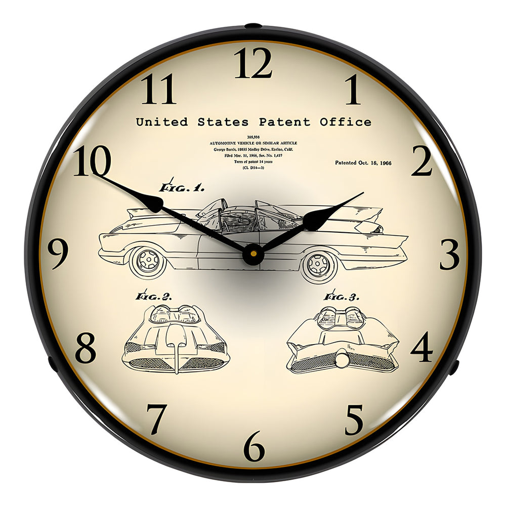 Collectable Sign and Clock 1966 George Barris Batmobile Patent Blueprint Backlit Wall Clock-2103231-Garage Giant