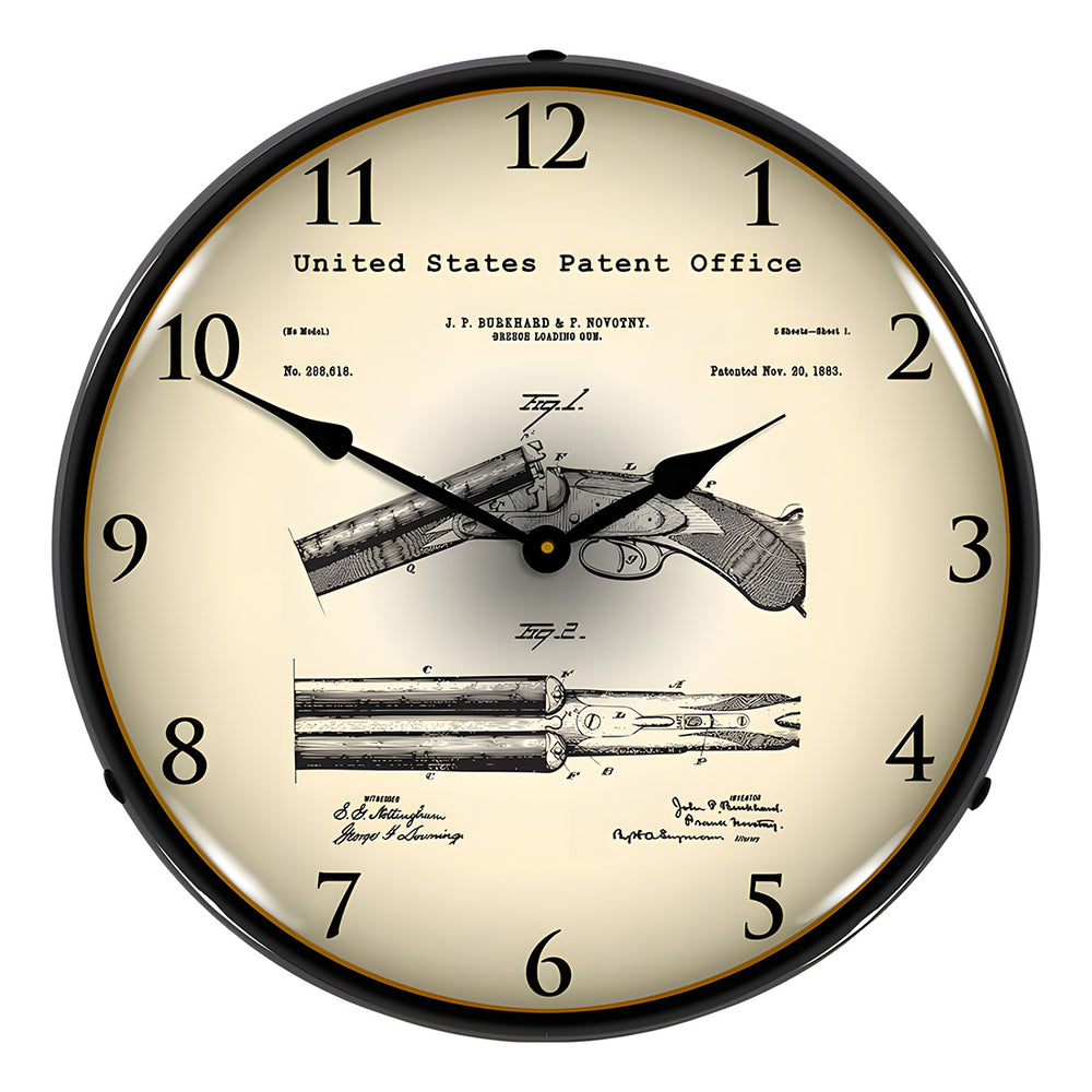 Collectable Sign and Clock 1883 Breech Loading Shotgun Patent Blueprint Backlit Wall Clock-2103232-Garage Giant