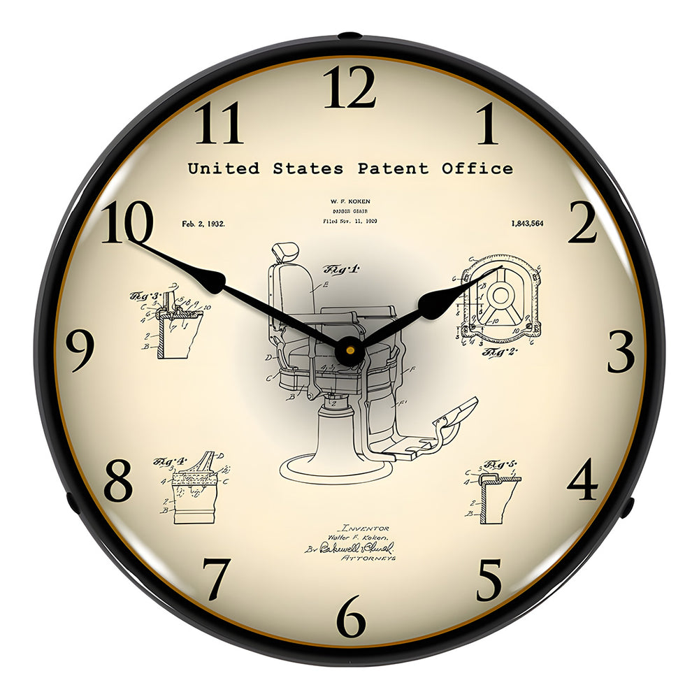 Collectable Sign and Clock 1929 Koken Barber's Chair Patent Blueprint Backlit Wall Clock-2103234-Garage Giant