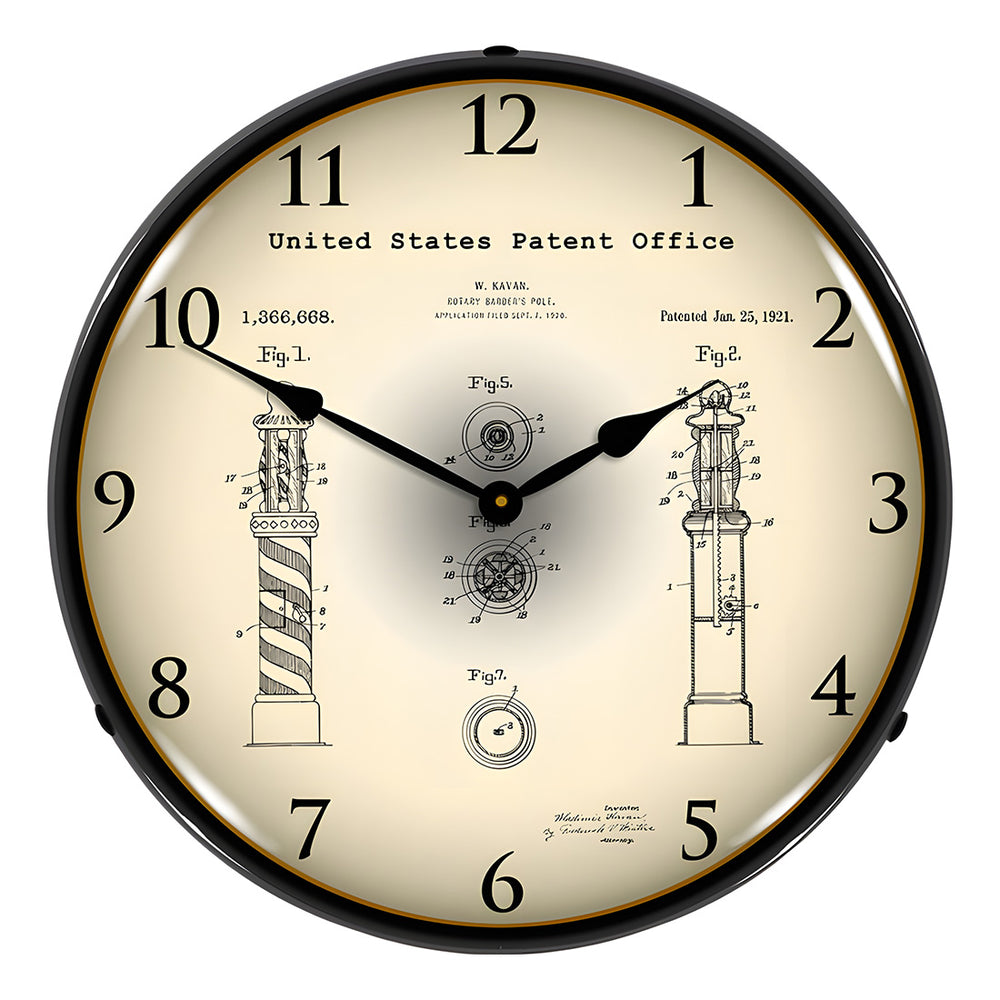 Collectable Sign and Clock 1920 Kavan Rotary Barber Pole Patent Blueprint Backlit Wall Clock-2103235-Garage Giant