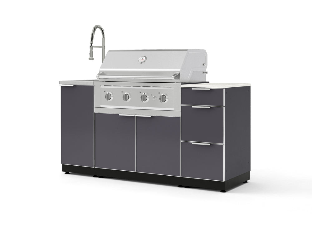 NewAge Outdoor Kitchens Outdoor Grill Island Aluminum 5-Piece Cabinet Set with Sink, 3 Drawer, Grill Cabinet, Performance Grill and Stainless Steel Countertop - (Liquid Propane) | Garage Giant