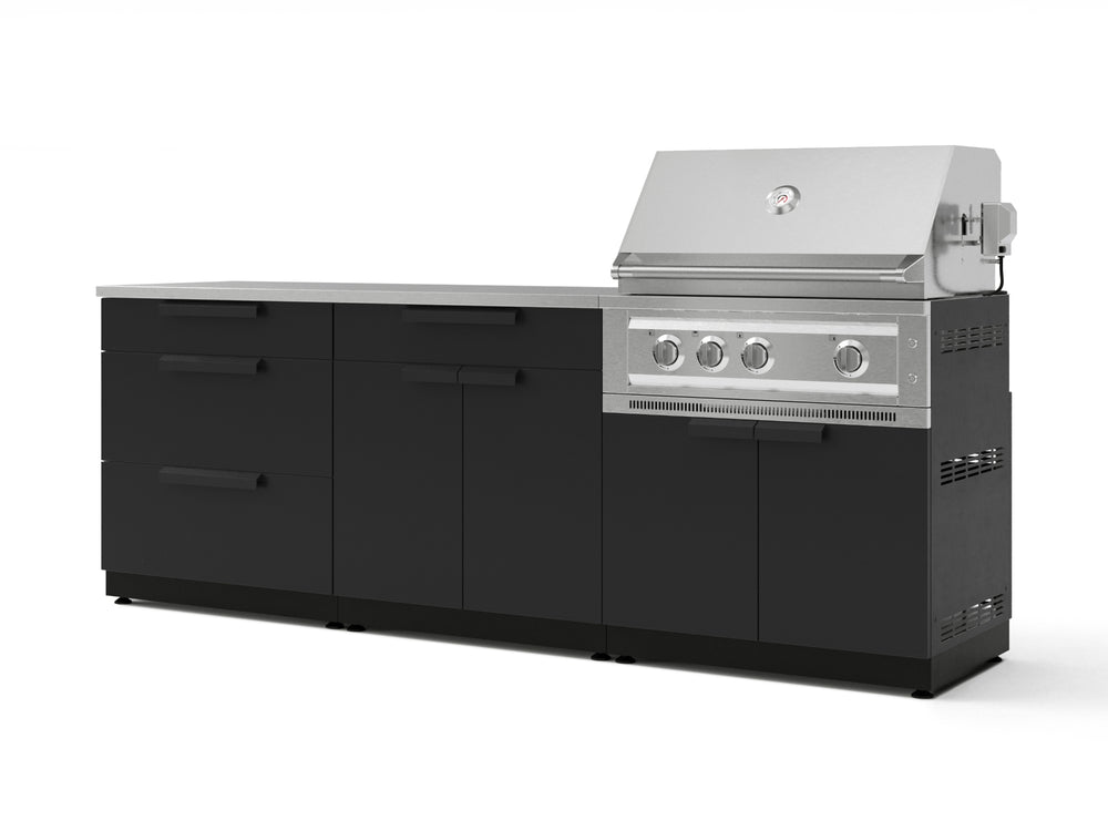 NewAge Outdoor Kitchens Stainless-Steel 5-Piece Cabinet Set with with 3-Drawer, Bar, Grill Cabinet, Platinum Grill and Countertop-67423-Garage Giant