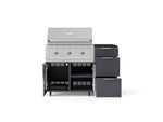 NewAge Outdoor Kitchens Outdoor Grill Island Aluminum 4-Piece Cabinet Set with Casters and 3-Drawer, Grill Cabinet, Performance Grill and Dekton in Sirius Countertop - (Liquid Propane) 