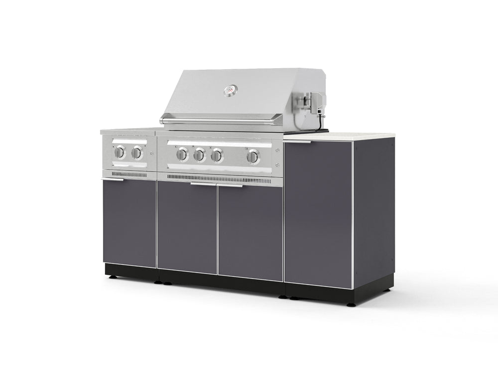 NewAge Outdoor Kitchens Outdoor Grill Island Aluminum 6-Piece Cabinet Set with 1-Door, Grill Cabinet, Platinum Grill, Dual Side Burner and Dekton in Aeris Countertop - (Liquid Propane) | Garage Giant